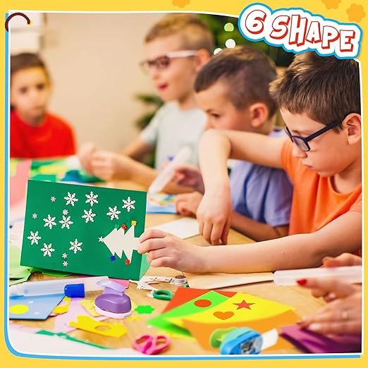 36 Pcs Craft Hole Punch Shapes with Colorful Craft Sticker Paper Punch 1 Inch Paper Punchers Scrapbook Punches with Sticker, Flower, Round, Star, Square, Heart, Wave Circle Shape