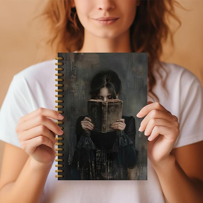 Dark Academia Woman Reading Notebook Journal, Gifts for Readers Book Lovers Women, Reading Journal for Book Lover, Moody Gothic Bookish Hardcover Spiral Notebooks 5.5x8.3 Inch
