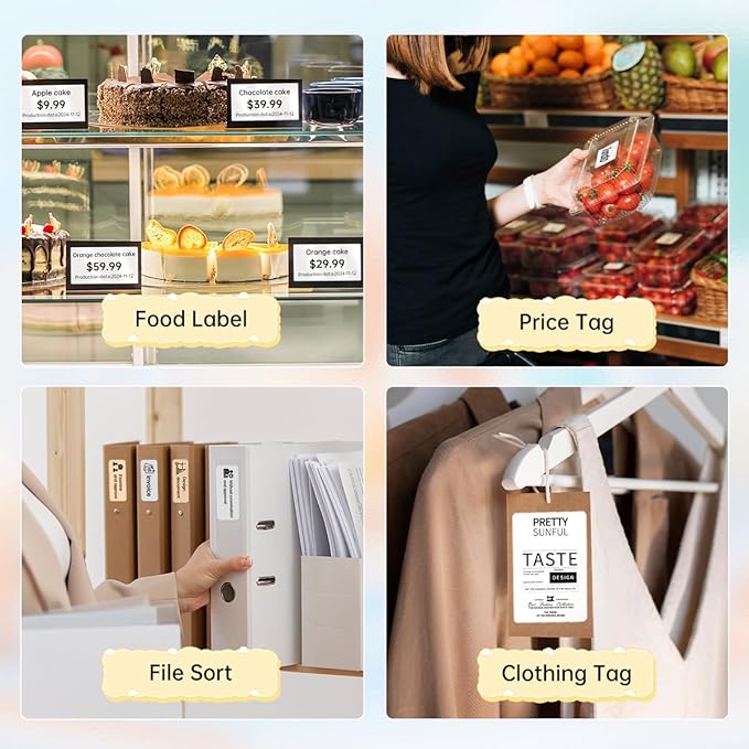 NEW1 Label Printer 2 Inch Portable Inkless Bluetooth Label Maker for Small Business, Home, School, Sticker Printer for Address, Logo, Barcode, Clothing, with Automatic Label Recognition（White）