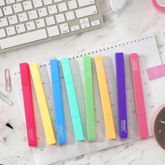 Vitoler Highlighters,8Pcs Highlighters Pastel,Quick Dry,Chisel Tip,Aesthetic Bible Highlighter No Bleed, Teacher Supplies School Accessories