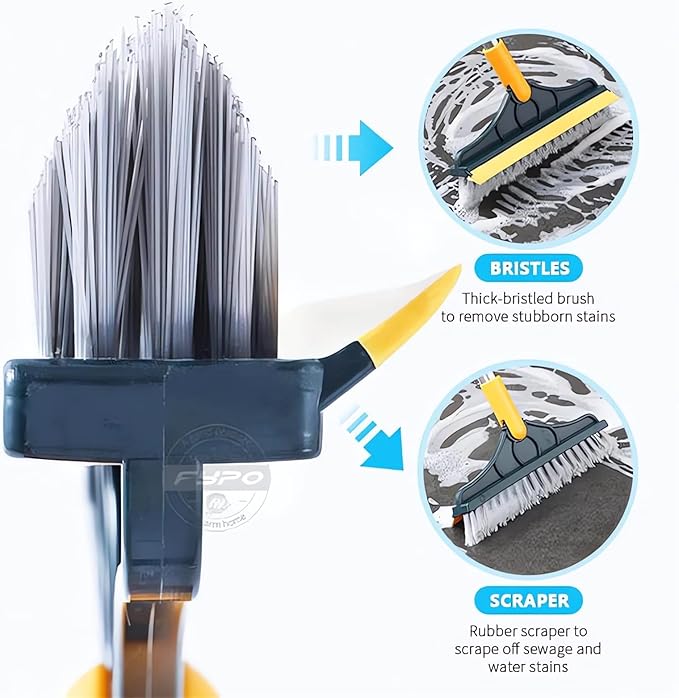 2 in 1 Cleaning Scrub Brush with Long Handle Heavy Duty - 2023 New Shower Powerful Brush and Scraper 2-in-1 Cleaning Tool with Soft Scraper Squeegee, V-Shaped Bristles Scrubber Deck Brush (Green)