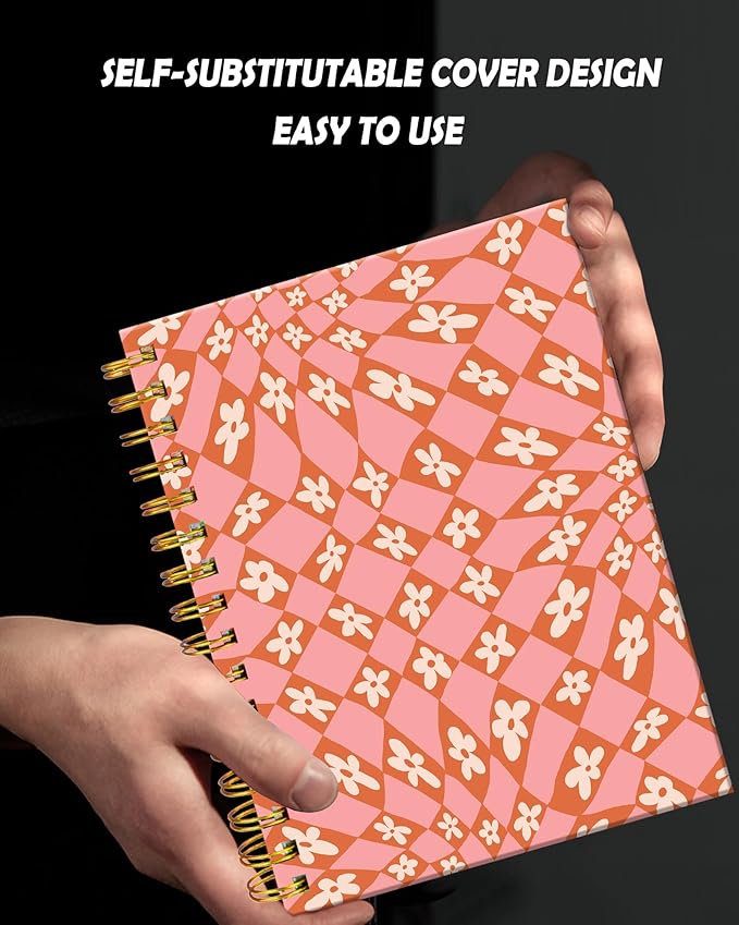 Spiral Journal Notebook for Women,A5 College Ruled Notebooks 6"x 8.4", 120 Pages Lined Journal with Premium Thick Paper,Perfect for School Office Home Gifts(Checkered flowers)