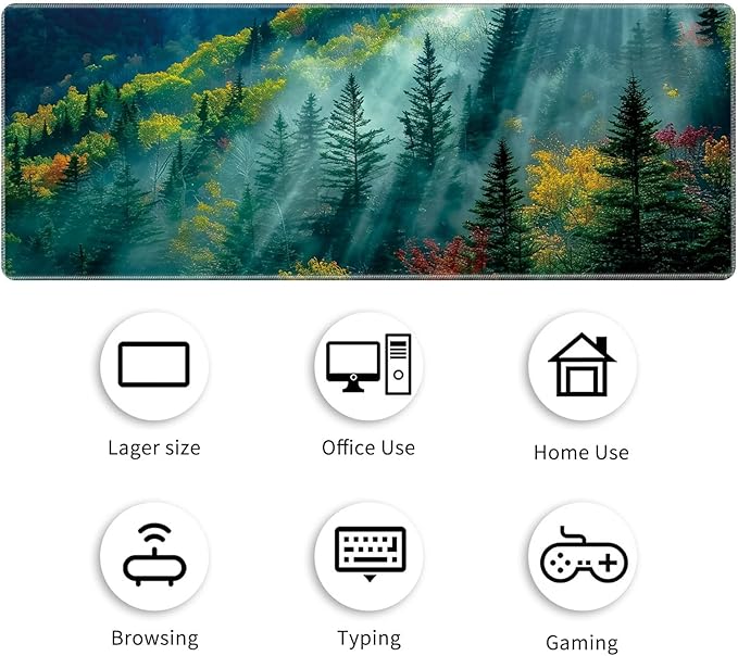 Desk Mat Large Gaming Mouse Pad (31.5x11.8 inch) with Stitched Edges, XL Mouse Pad +Coaster, Extended Mouse Mat Keybroad Mousepad Non-Slip Rubber for Gamer Men Women, Landscape Nature Forest