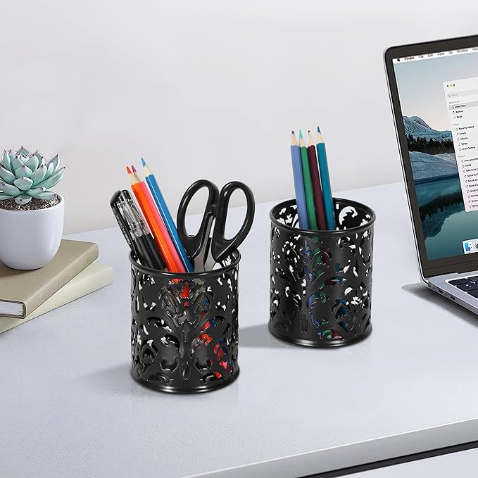 EasyPAG Black Pen Holder for Desk 2 Pack Metal Pen Holder Organizer Pencil Cup Holder for Home, Office, Classroom, School