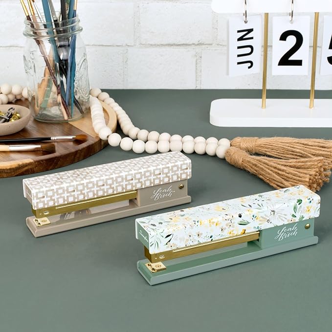 Swingline Stapler by Leah Bisch, 20 Sheet Capacity, Full Strip, Tan Tiles, Colorful Fashion Design (S700035)
