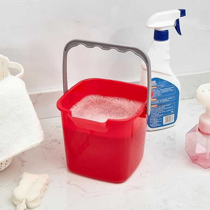 Irenare 12 Pcs Sanitizing Bucket 3 Quart Cleaning Pail Small Detergent Square, Spout and Handle Plastic Utility Sanitizer Buckets for Restaurant Kitchen Home Offices (Red)