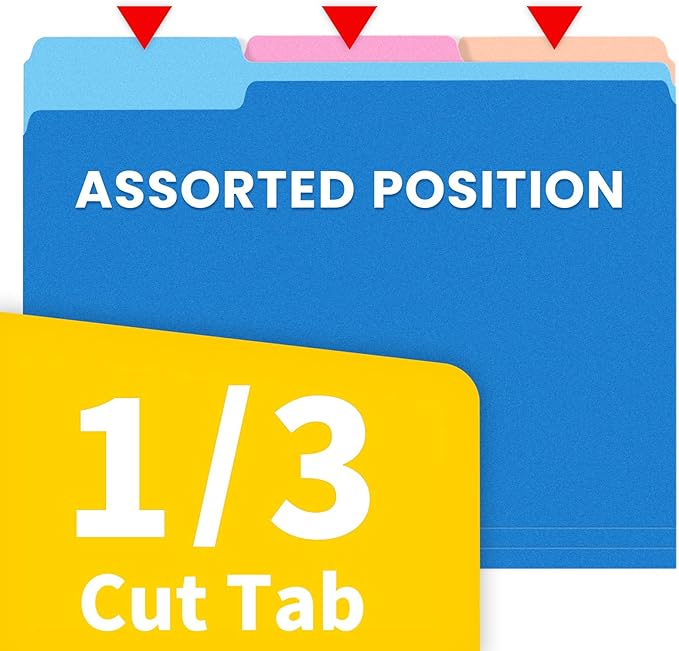 SUNEE File Folders, 150 Pack Manilla Folders 8.5 x 11, Colored File Folders Home Office School Supplies for Documents Files Paper, 5 Assorted Colors