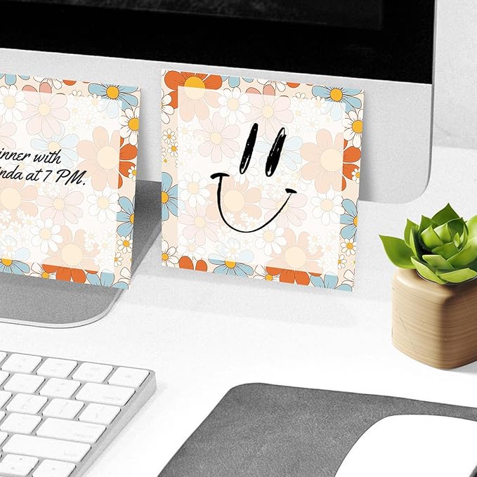 Sticky Notes, 2 Pads, 3x3 inches, Cute Colorful Fun Self-Stick Note Pads, Easy Post, Strong Adhesive Notepad Retro Flower Art