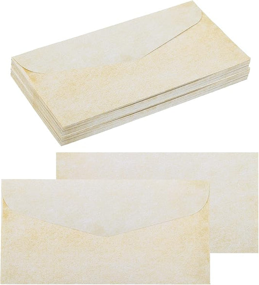MECCANIXITY 48 Packs Envelopes Vintage Stationery Light Yellow Stationery Old Fashion Paper for Letter Writing, Invitations, Wedding-9 x 4 Inch