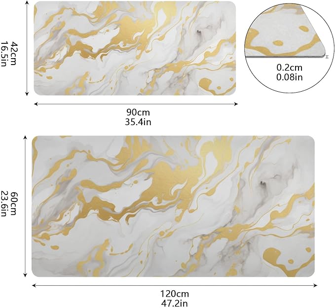 Mouse Pad Desk Mat Leather Desk Pad Large Gaming Desk Cover Protector Mat for Keyboard Computer Laptop Office Waterproof 47.2 x 23.6 Inch Marble White and Luxury Gold