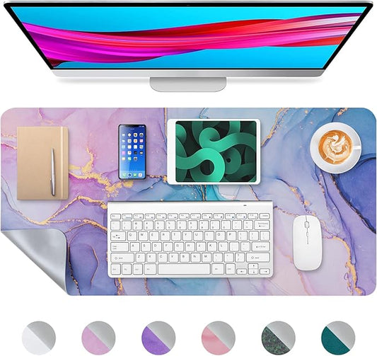 Desk Mat, Desk Pad Dual Leather Sided Desktop Mat for Office and Home,Desk Organization and Accessories Ideal for Large Mouse Pad and Desk Mats on Top of Desks (Blue Pink Marble 31.5"x 15.7")
