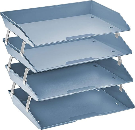 Acrimet Facility 4 Tier Letter Tray, Side Load, Letter Size/A4, Desktop File Organizer, Plastic (Solid Blue)