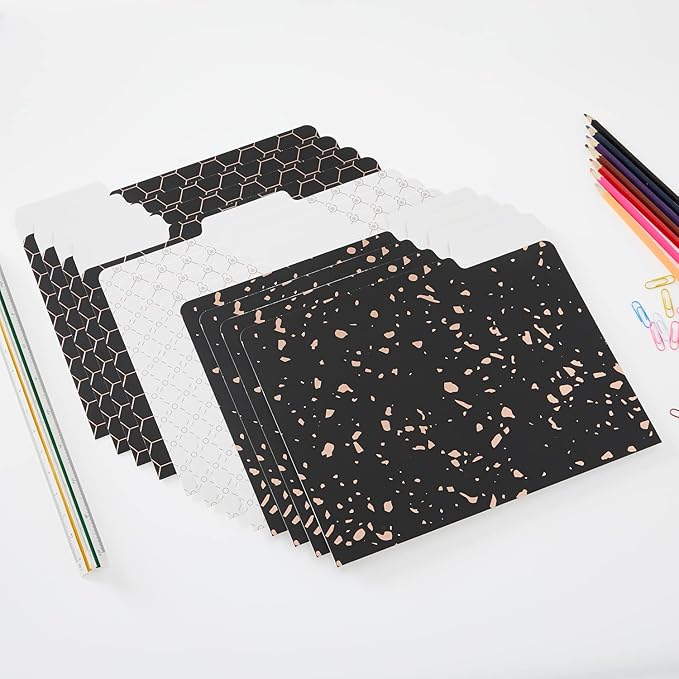 Y YOMA 12 Pack Rose Gold File Folders Letter Size Decorative File Folder Cute Pretty Colored Heavyweight Filing Folder File Organizers for Office School Home Desktop with 1/3-Cut Tab, Black & White
