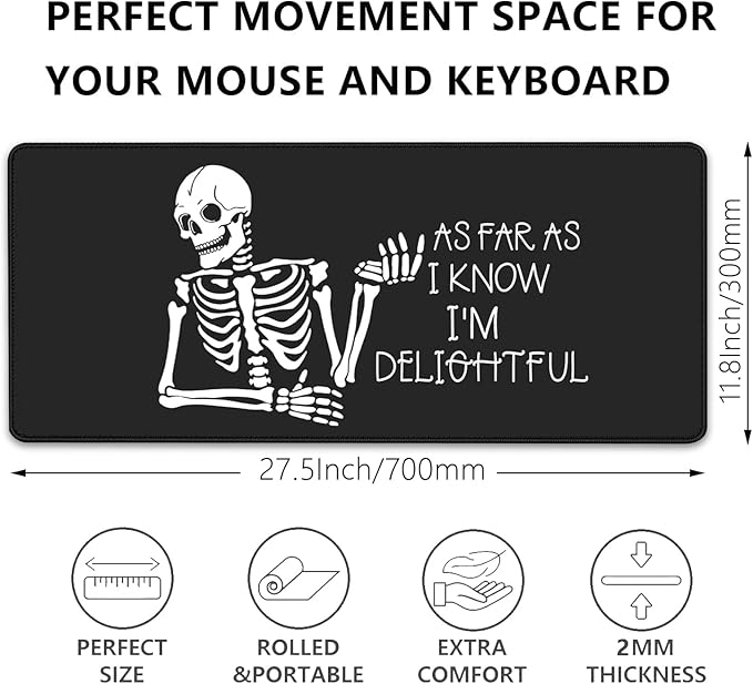 Skull Skeleton Mouse Pad for Desk,Desk Mat for Desktop,Keyboard and Mouse Pad,XL Gaming Mouse Pad Mousepad for Computer Office Home Work(27.5X11.8 in)