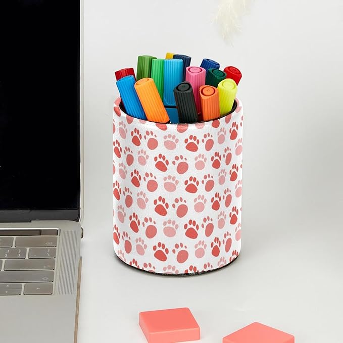 Pen Holder Cup for Desk, Cute Red Dog Paws Pattern Pencil Cup Holder for Desk Office Pen Organizer