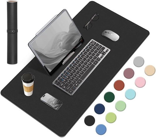 Dual-Sided Desk Pad, Natural Cork & PU Leather Mouse Pad for Desk, Desk Pad Protector, Non-Slip Desk Mat for Office and Home Work, (Black, 23.6" x 13.7")