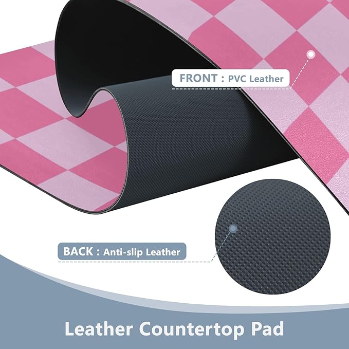 Mouse Pad Desk Mat Leather Desk Pad Large Gaming Desk Cover Protector Mat for Keyboard Computer Laptop Office Waterproof 47.2 x 23.6 Inch Checkered Pink