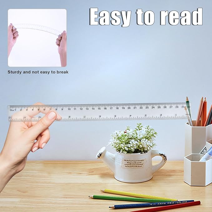 Plastic Clear Ruler Math Set, 2 Protractors 180 Degree 2 Triangle Rulers 45 | 60 Degree 2 Straight Rulers 5.9" | 11.8" Long, Drafting Ruler Geometry Ruler Measuring Tool for School Office Home Supplie