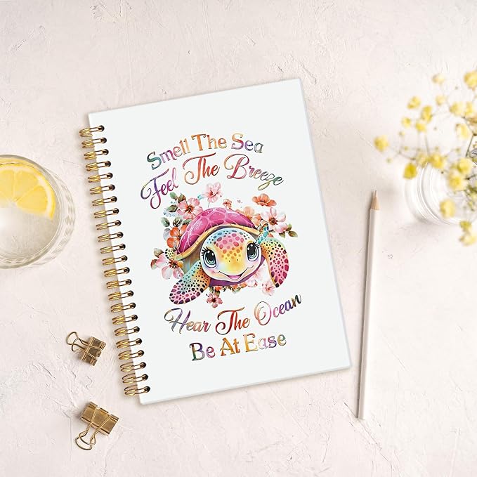 MOFUYU Cute Sea Turtle Journal for Women,Beach Notebook,Inspirational Ocean Notebooks,Cute Notebooks for School Work Women Girls,Gifts for Beach Lovers 5.5x8.3 Inch
