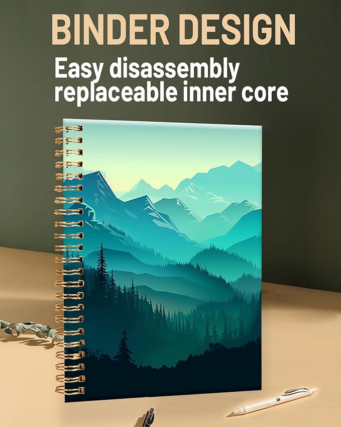 Spiral Journal Notebook for Women,A5 College Ruled Notebooks 6"x 8.4", 120 Pages Lined Journal with Premium Thick Paper,Perfect for School Office Home Gifts(Mountains Forest)