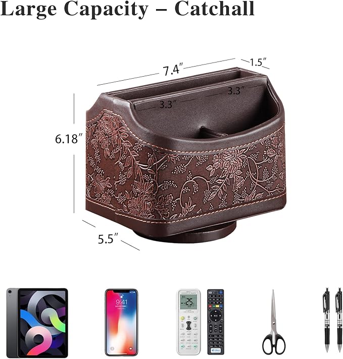 YAPISHI Antique Leather Remote Control Holder, 360 Degree Spinning Desk TV Remote Caddy/Box, Bedside Table Organizer for Controller, Media, Calculator, Mobile Phone and Pen Storage