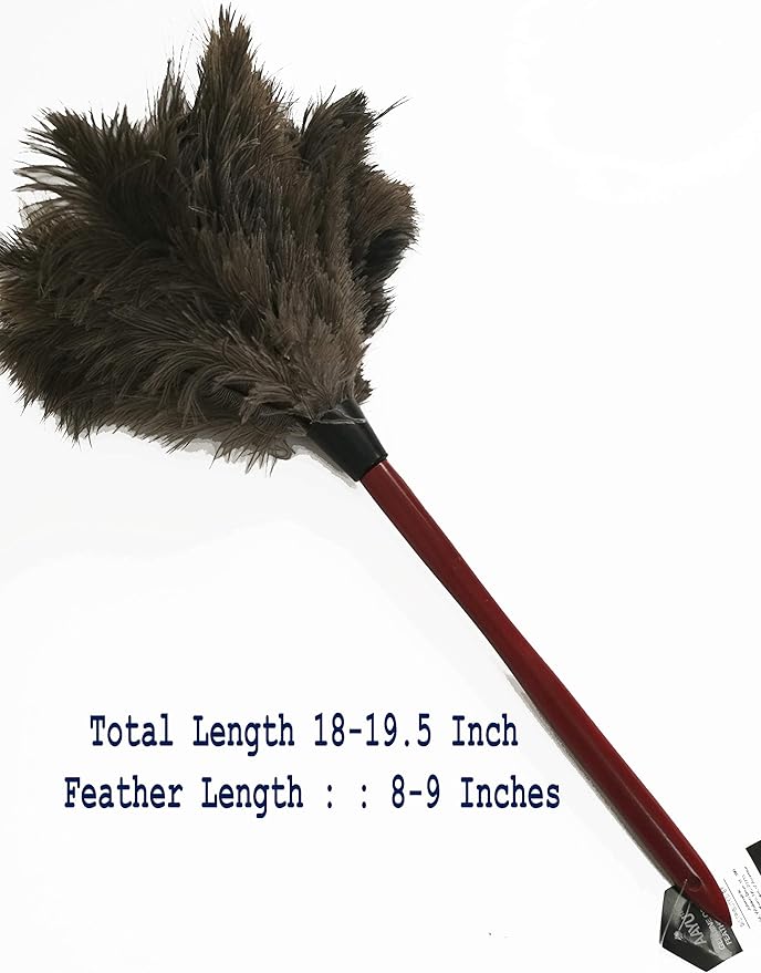 18" Feather Duster Wooden Handle | Natural for Cleaning and Moping 18-20" Inch Genuine Ostrich Feathers, Easy to Clean Reuse