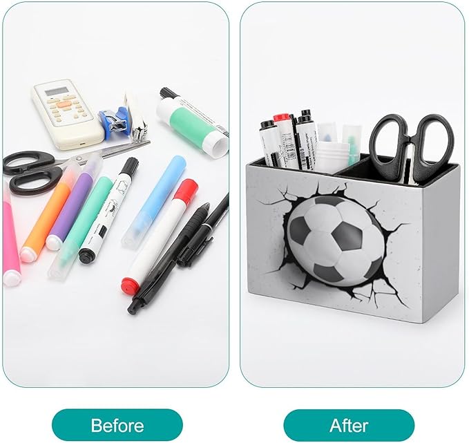 Pen Holder, Pencil Holder for Desk Organizer, Soccer Ball Cracked Wall PU Leather Pencil Cups Desktop Stationery Storage Makeup Brush Holder Pen Organizer for Office Home