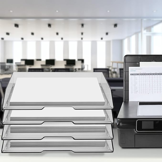 Acrimet Stackable Letter Tray 4 Tier Side Load, Plastic, Desktop File Organizer (Clear Crystal Color)