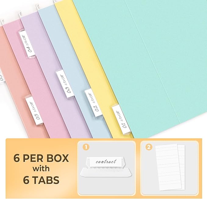 SUNEE 6 Pack Hanging File Folders,Hanging File Folders Letter Size with 1/5-cut Tabs, Assorted Macaron Colors Folders,Stay Organized for Your Home and Office Bulk File and Documents