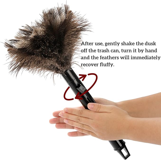 Goaste 2 Pack Ostrich Feather Duster, 10 Inch Fluffy Natural Feather Duster, Soft-Feather Mopping with Plastic Handle, Extensible Ostrich Feather Cleaning Supplies for Keyboard, Home, Car, Office