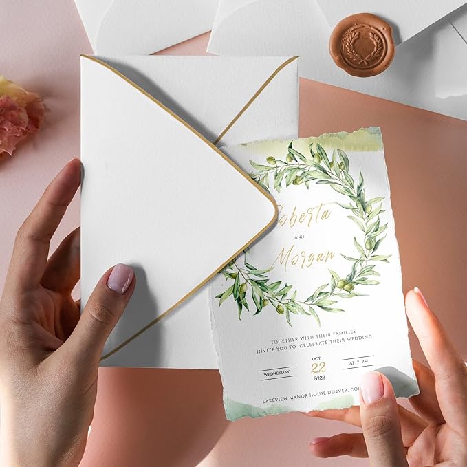 A6 White Envelopes 4 x 6 With Gold Border,- 50 Pack, Quick Self Seal, For 4x6 Cards| Perfect for Weddings, Invitations, Photos, Graduation, Baby Shower| 250GSM Luxury paper|5.25 x 7.25 Inches (White)