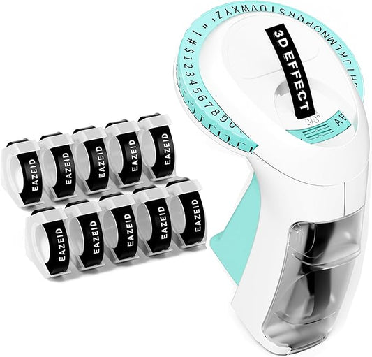 Embossed Label Maker Machine with Tapes, Retro Embossing Label Maker Manual, 3D Vintage Embosser Labeler with 10 Rolls 3/8 Inch Embossed Label Tapes for Home, DIY Scrapbooking Crafting