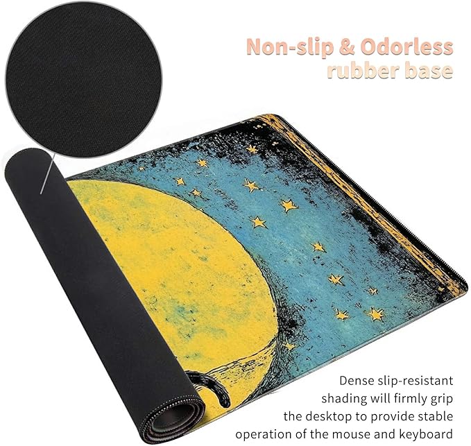 Desk Mat Large Gaming Mouse Pad (31.5x11.8 inch) with Stitched Edges, XL Mouse Pad +Coaster, Extended Mouse Mat Keybroad Mousepad Non-Slip Rubber for Gamer Men Women, Black Cat Moon
