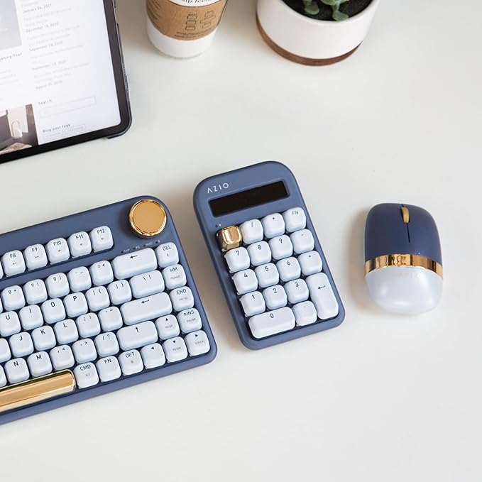 AZIO IZO Wireless Mechanical Calculator & Number Pad - Bluetooth 5.0 & USB, Gateron-Blue Mechanical Switch, 9 Backlight Modes, Rechargeable, PC & Mac Compatible, Blue Iris (IN105)