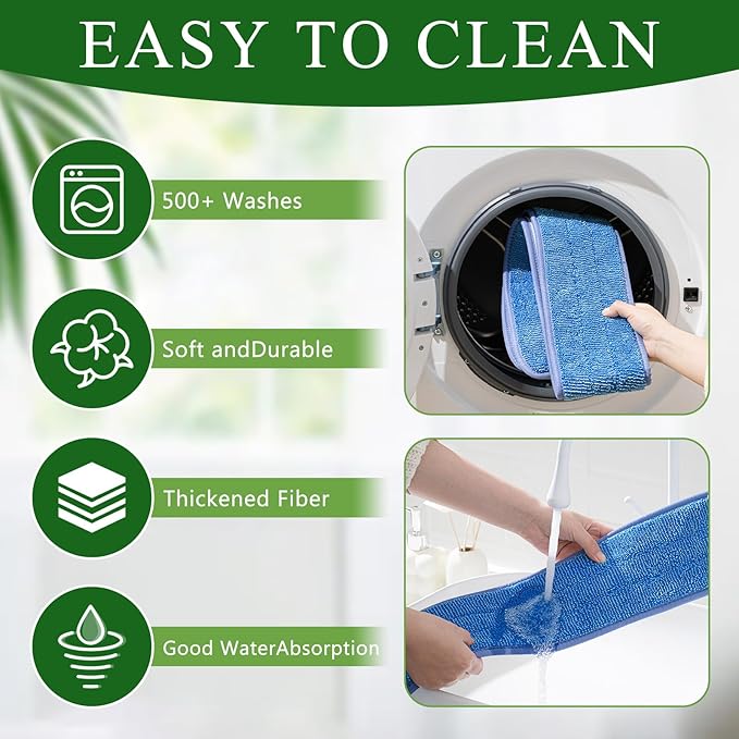 LOYIM 3 Pcs Large 48 Inch Commercial Replacement Microfiber Pads Reusable Wrestling Wet Mop Refill Pads for Flat Mop Frames Wet and Dry Use (Micronfiber & Cotton,Blue)