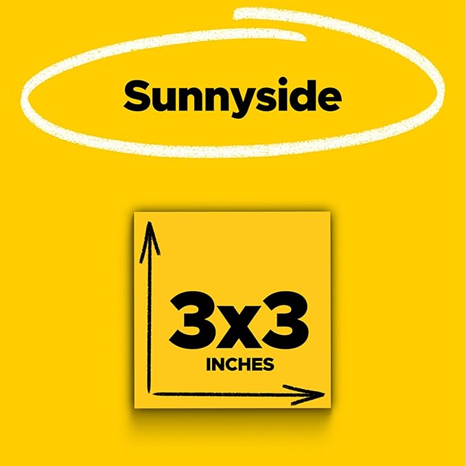 Post-it Super Sticky Notes, 5 Sticky Note Pads, 3 x 3 in., School Supplies, Office Products, Sticky Notes for Vertical Surfaces, Monitors, Walls and Windows, Sunnyside Yellow