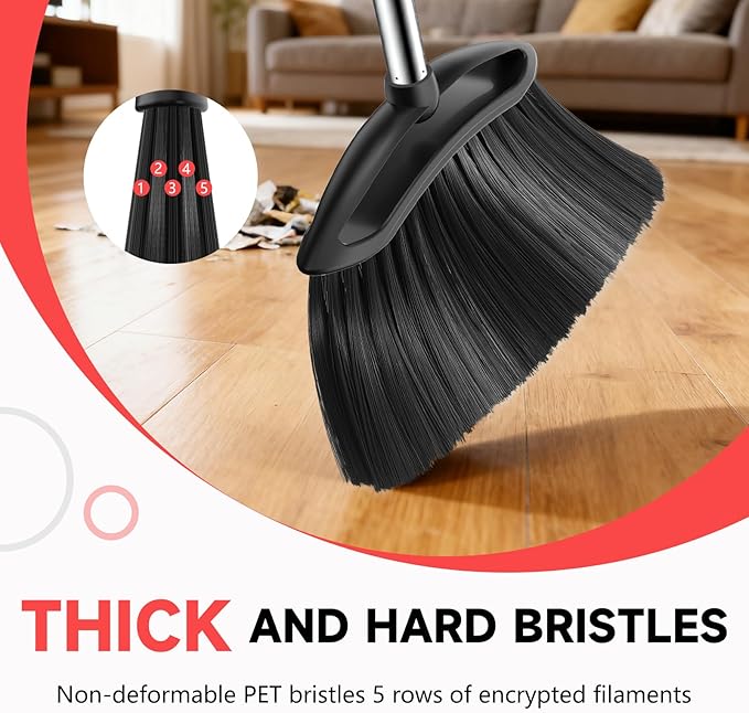 EZKEY Heavy Duty Broom, 54-inch Adjustable Long Handle Angle Brooms Large Brooms for Sweeping Indoor and Outdoor Commercial Broom for Home Kitchen Patio Garage Porch Courtyard Classroom, Black