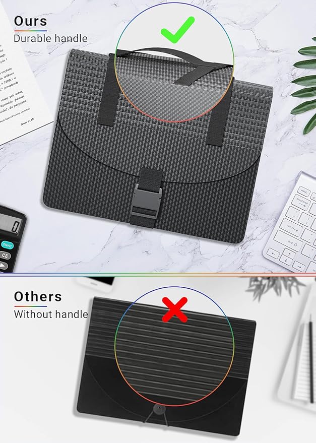 Accordion File Organizer/Expanding File Folders/Portable File Box,13 Pockets Accordian Filing Folder with Handle for Document Paper Receipt Bill Organizer,A4/Letter Size,Colored Tabs,Black Diamond