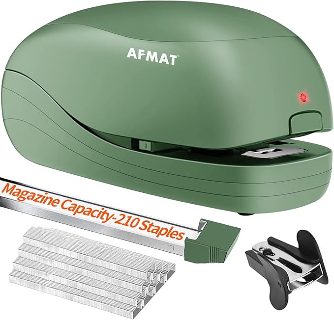 AFMAT ES06 Electric Stapler for Desk, Automatic Stapler Desktop, 25-Sheet Office Staplers Electric, AC or Battery Powered Staplers Heavy Duty Office Use, with Reload Reminder & Release Button