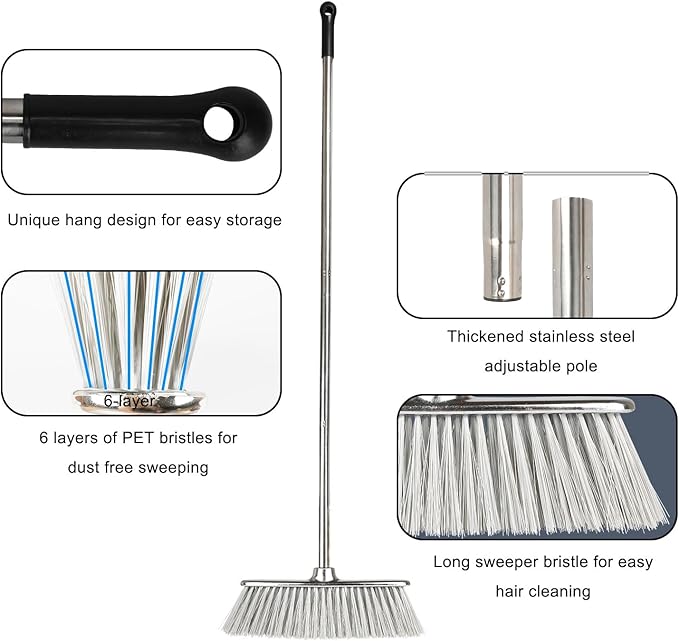 GLOHOO Indoor Soft Bristles Angle Sweeping Broom with Long Handle for Kitchen Hardwood Floor Cleaning (Broom)