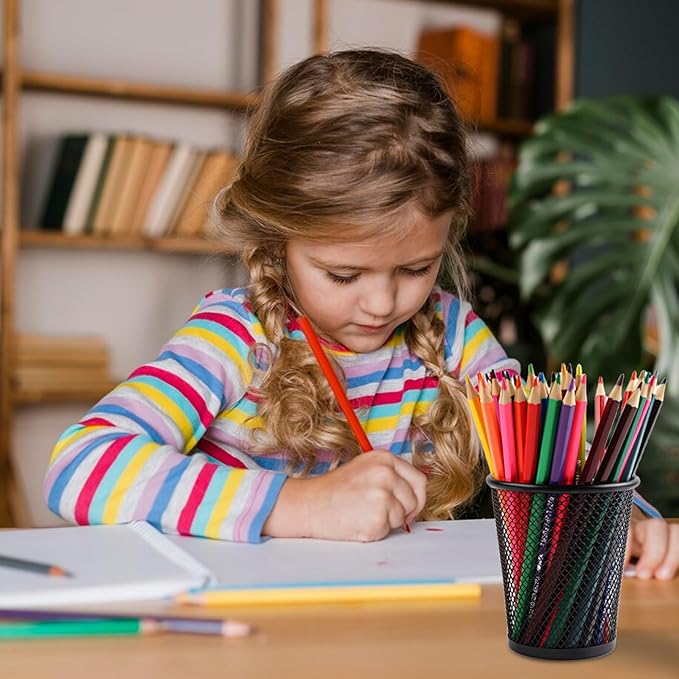 AZUREAL Pencil Holder 2 Pack, Black Mesh Desk Pen Holders, Premium Metal Pen Cup Holder for Desk, Office, Home, School