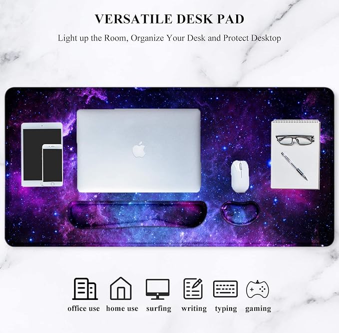 LATEEFAH Mouse Pad with Wrist Rest, Desk Mat + Keyboard Wrist Rest Set, Desk Pad for Keyboard and Mouse, 4-in-1 Large Mouse Pad with Wrist Support for Office, Home