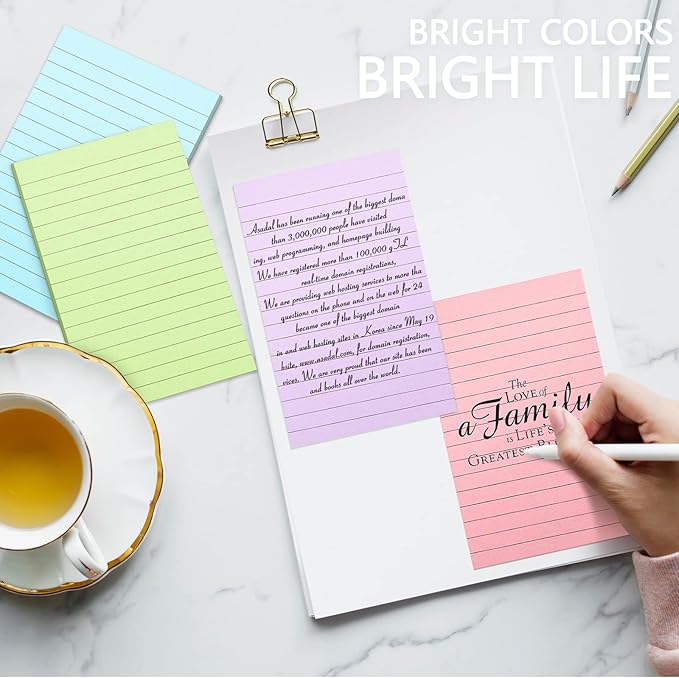 Thenshop 20 Pieces Lined Sticky Notes 4x6 Pastel Ruled Post Stickies Sticky Note Pads Memo Pads for Home Office Supplies, 50 Sheets/Pad(Mixed Colors)