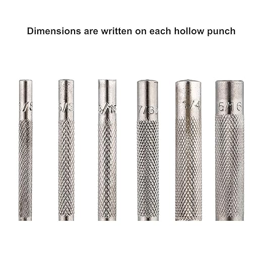 Spurtar 6PCS Leather Hole Punch 1/8'' - 5/16'' Heavy Duty Round Hollow Belt Hole Puncher High Carbon Steel Leather Punch Tool for Belts Watch Cloth Gaskets with Storage Bag