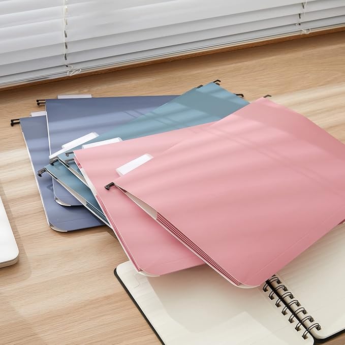 Y YOMA Letter Size - 6 Pack Extra Capacity Hanging File Folders Accordion Decorative Reinforced File Folder Cute Colored Expandable Folder for Office Home with 1/5-Cut Adjustable Tabs, Warm Color