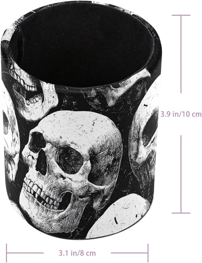 Leather Pen Holder for Desk Skull Pencil Cup Desktop Organizer Makeup Brush Holders Office Supplies for Home, Kids & School