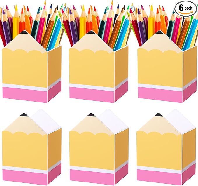 Sherr 6 Pcs Pencil Shaped Pen Holders for Classroom, Cute Acrylic Pencil Cups, Back to School Stationery Storage Organizers for School Office Supplies Teacher Desk Home Table Decor (Classic)