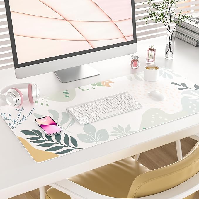 Colorful Star Large Mouse Pad, Green White Waterproof Desk Mat, Abstract Boho Double Sided Computer Gaming Mouse Pad, XXL Full Desk Mousepad Non Slip Desk Pad for School Office Home 31.5" x 15.7"