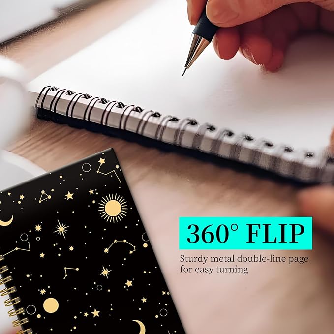 Spiral Notebook Journal for Women Men, A5 Hardcover Journal, 120 Pages Thick Paper, College Ruled Writing Notebook for School, Work & Office 8.3'' × 5.9''(Starry Cosmos Stars)