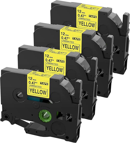 TZe-631 TZ 12mm 0.47 Laminated Black on Yellow Compatible with P Touch Label Tape TZe631 Refills for Ptouch PTH110 PT-D220 D210 D400 D600 H103W 2040 Label Maker, 4-Pack